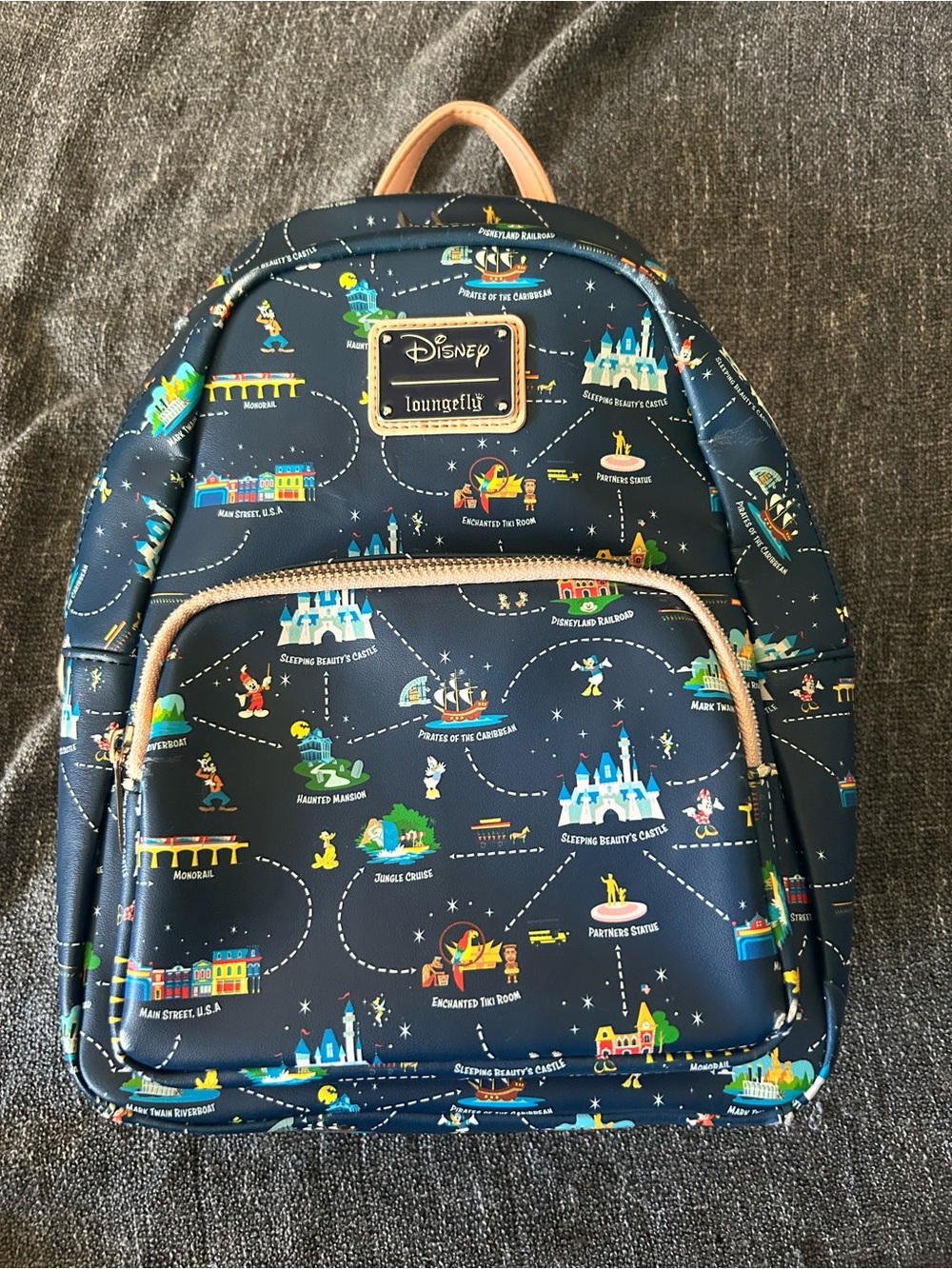 Loungefly Disney Parks Backpack Attractions Map Print Blue Pink